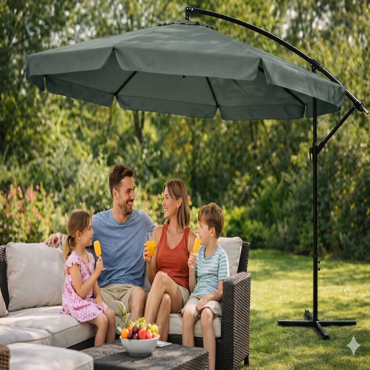 Umbrela terasa aluminiu 350 cm, reglabila, rotire 360°, manivela, verde
