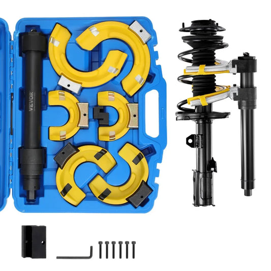 Set compresor cu arcuri VEVOR Strut, set compresor cu arc Macpherson, unealta interschimbabila de indepartare a extractorului de bobine pentru loncher pentru furca, cu manson de protectie galben si husa de transport