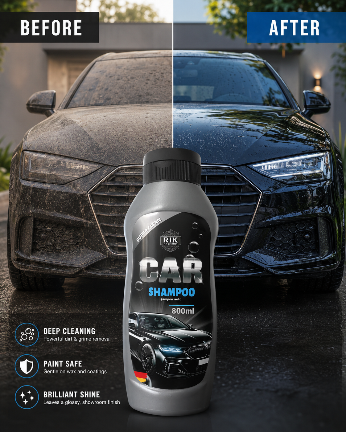 Sampon Auto RIK Premium Car Shampoo 800ml pentru Spalare Manuala