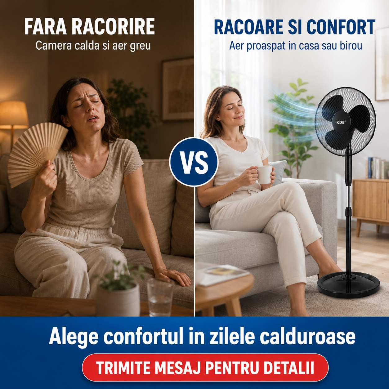 Ventilator cu Picior KDE 45W, 40 cm, 3 Viteze, Oscilant, Negru