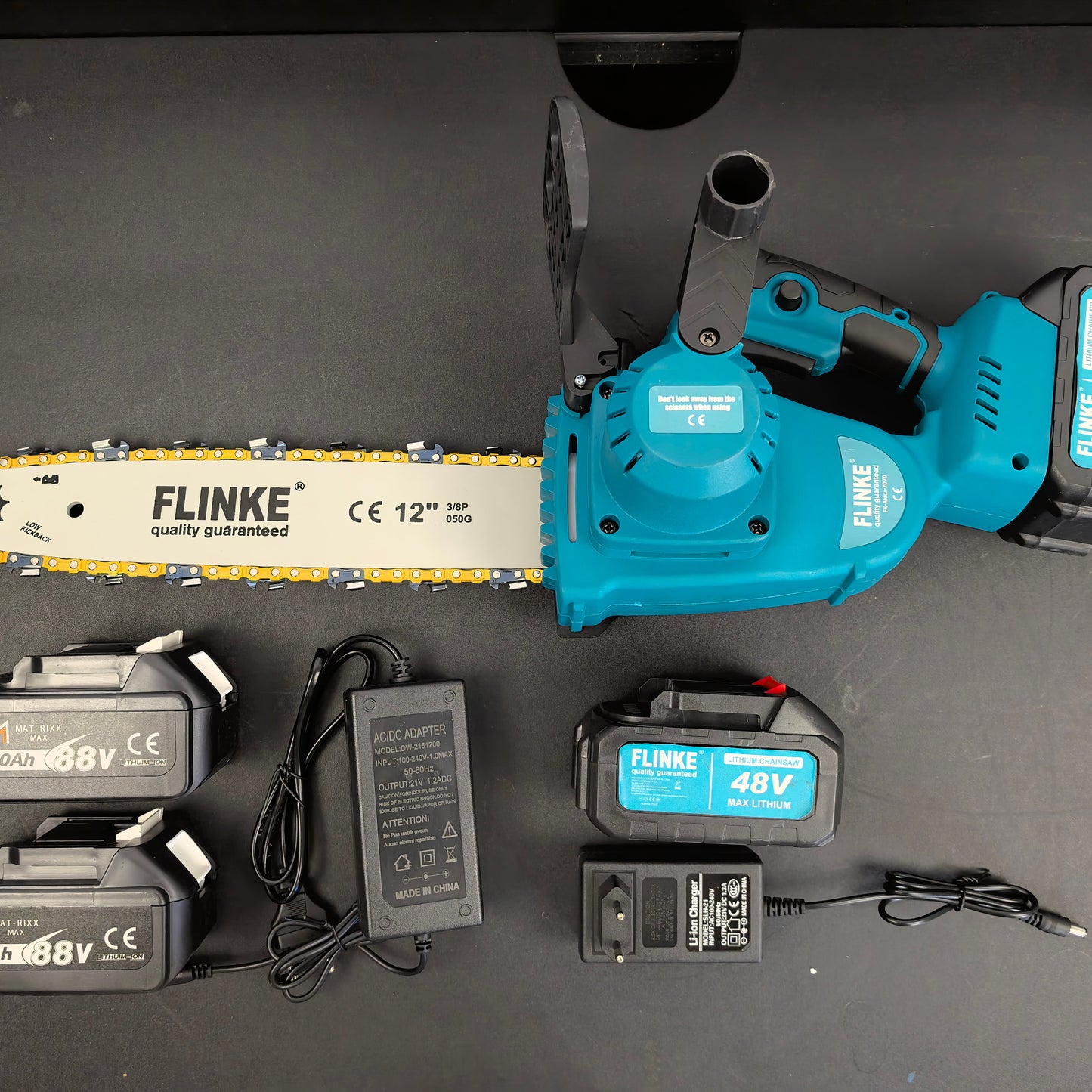 Fierastrau electric cu lant Flinke, 2 baterii, lama 12 inch, 48V