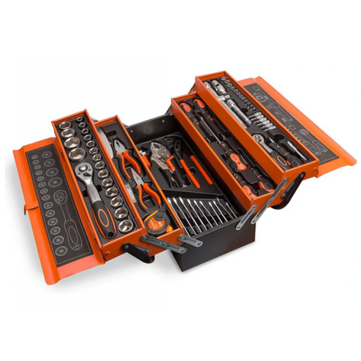 Trusa scule si unelte metalica compartimentata cu 4 sertare, 85 piese