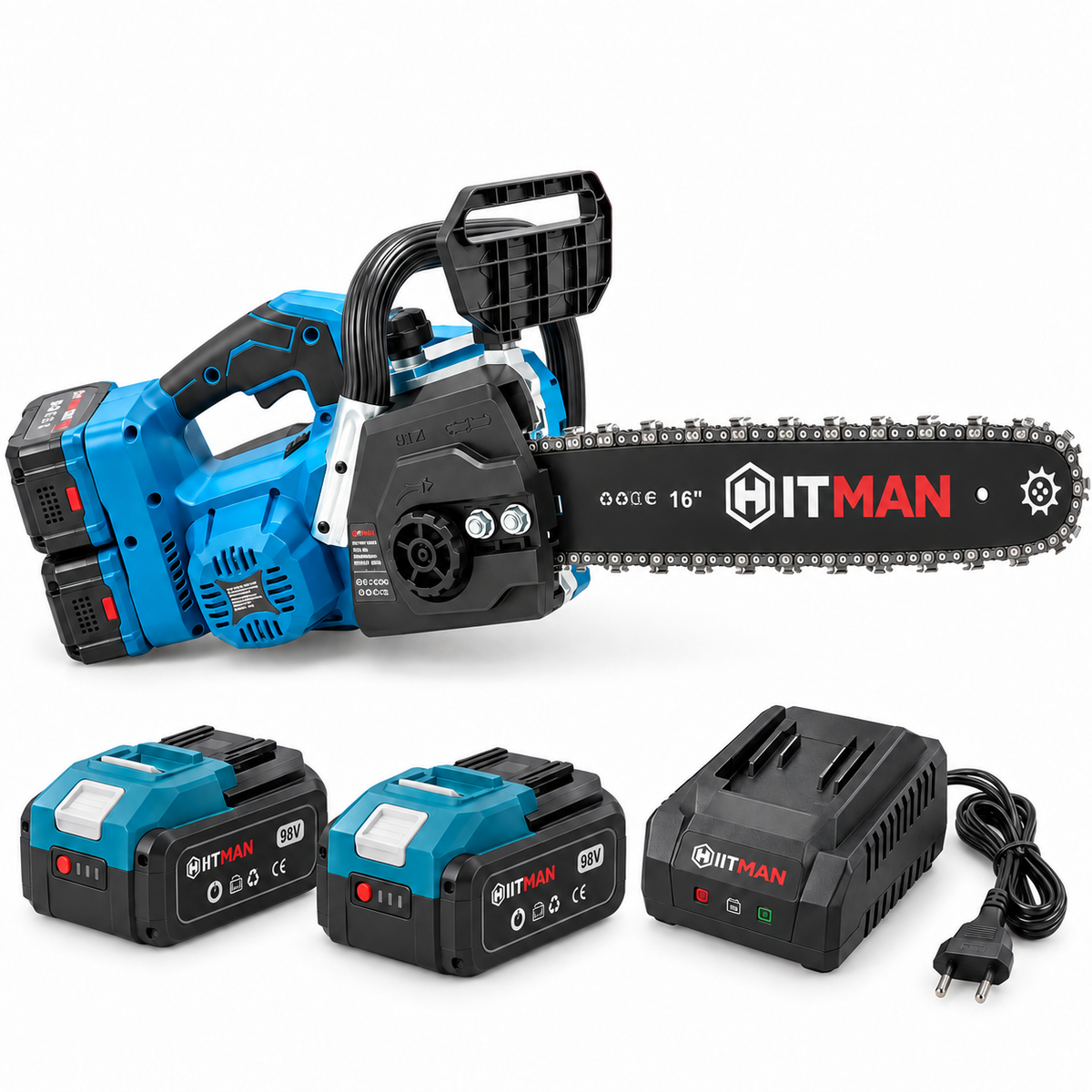 Fierastrau cu lant pe acumulator 98V, 2 baterii, lama 40 cm