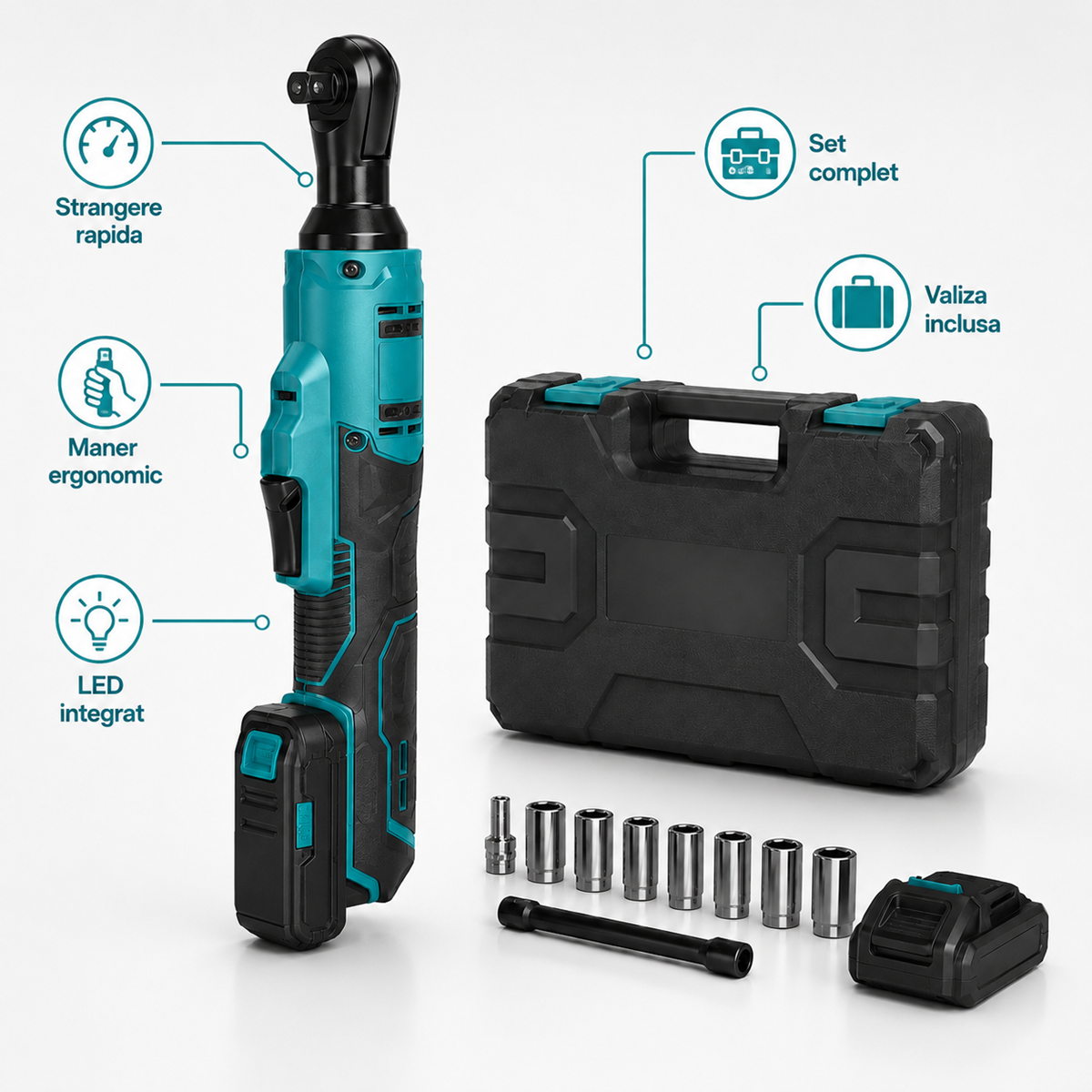 Cheie cu Clichet Acumulator  68V 118,5 Nm cu 7 Tubulare