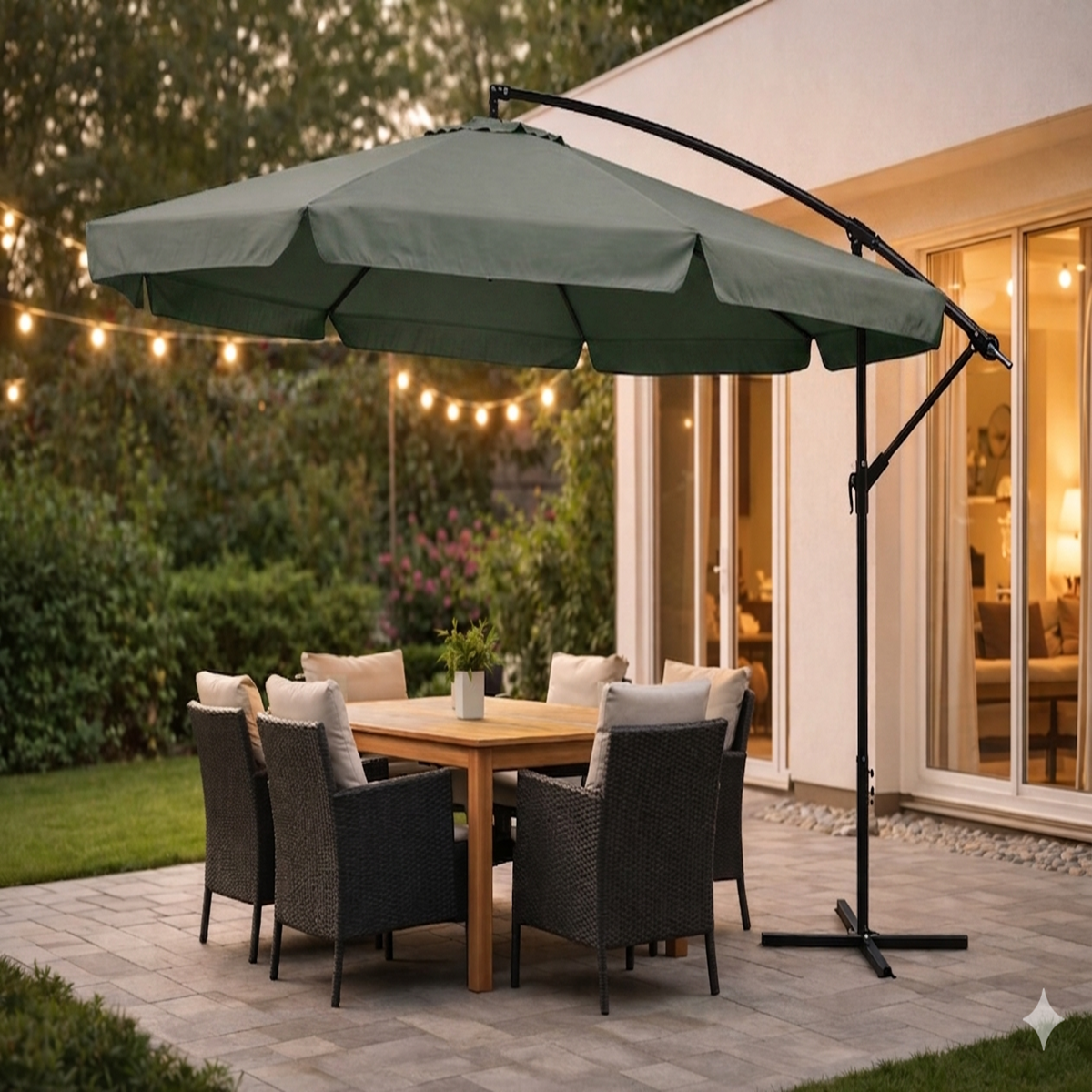 Umbrela terasa aluminiu 350 cm, reglabila, rotire 360°, manivela, verde