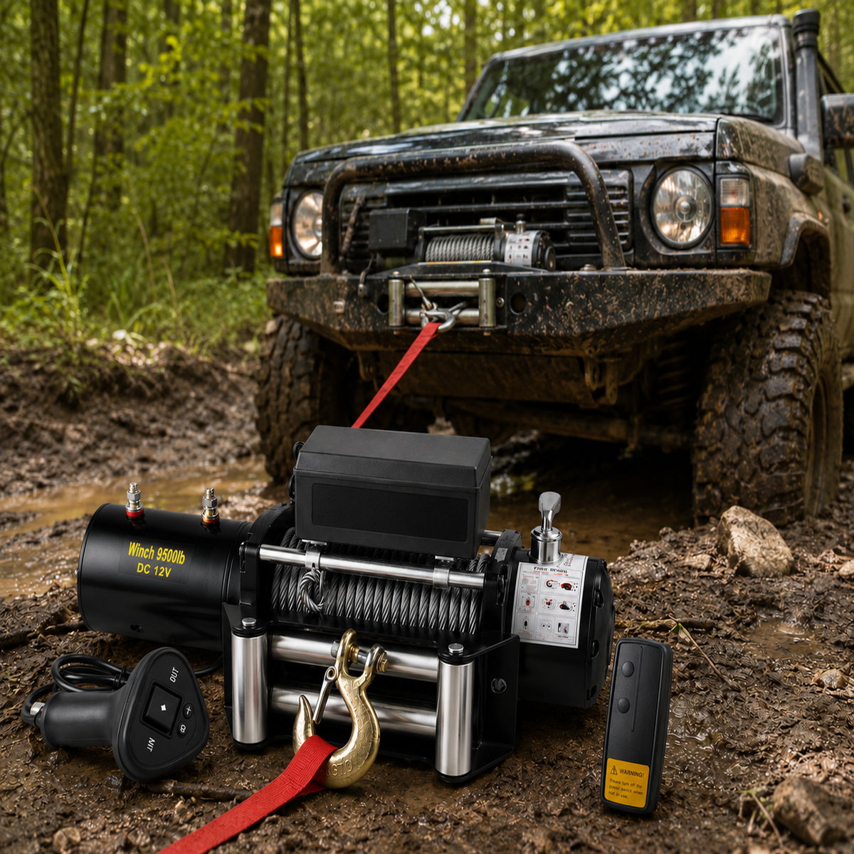 Troliu Auto Electric 12V, 5500 kg, 3500W, cu Telecomanda Wireless