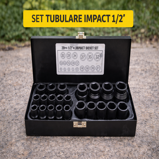 Set tubulare impact scurte, 1/2, 20 piese, otel forjat, hexagonale