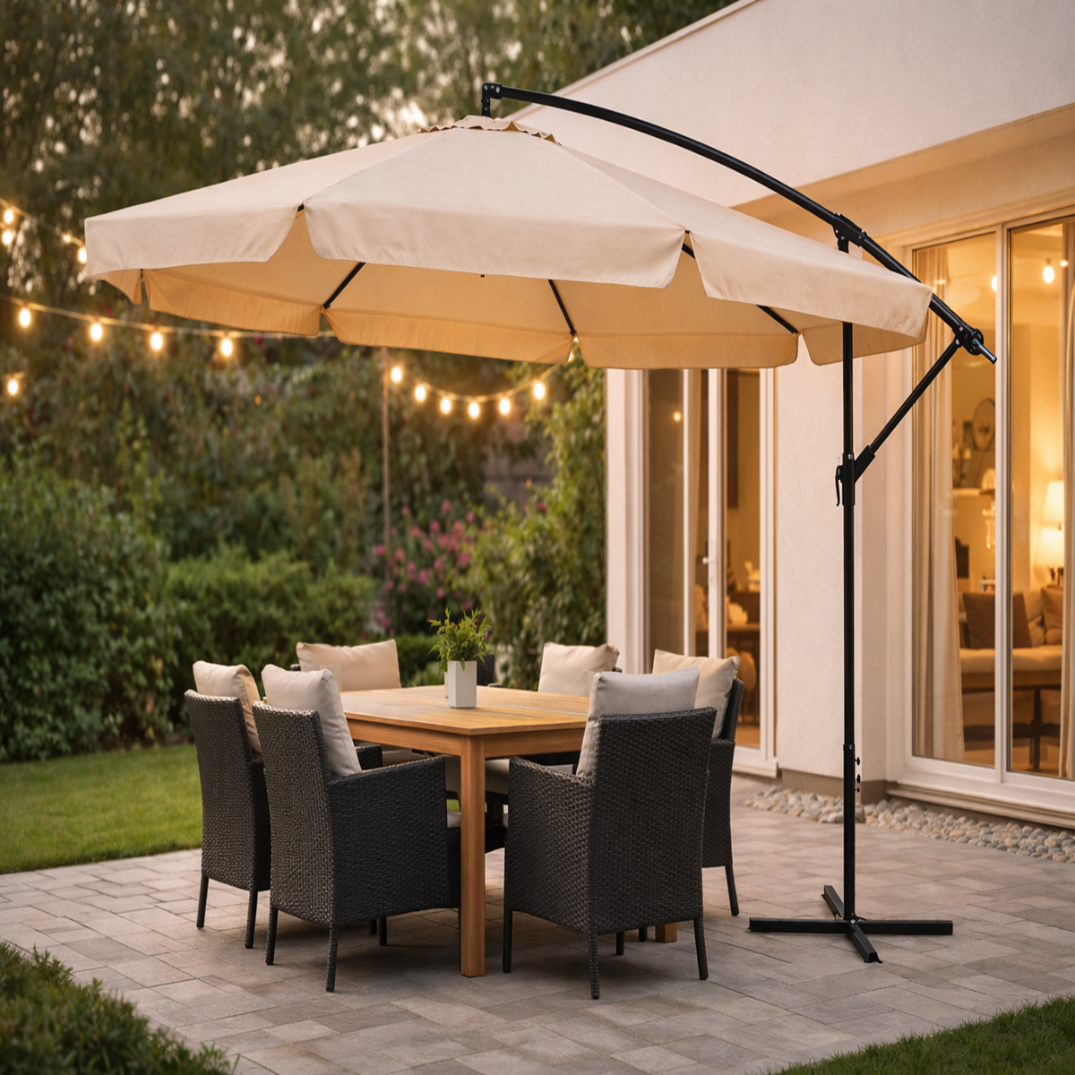 Umbrela terasa aluminiu 350 cm, reglabila, rotire 360°, manivela, bej