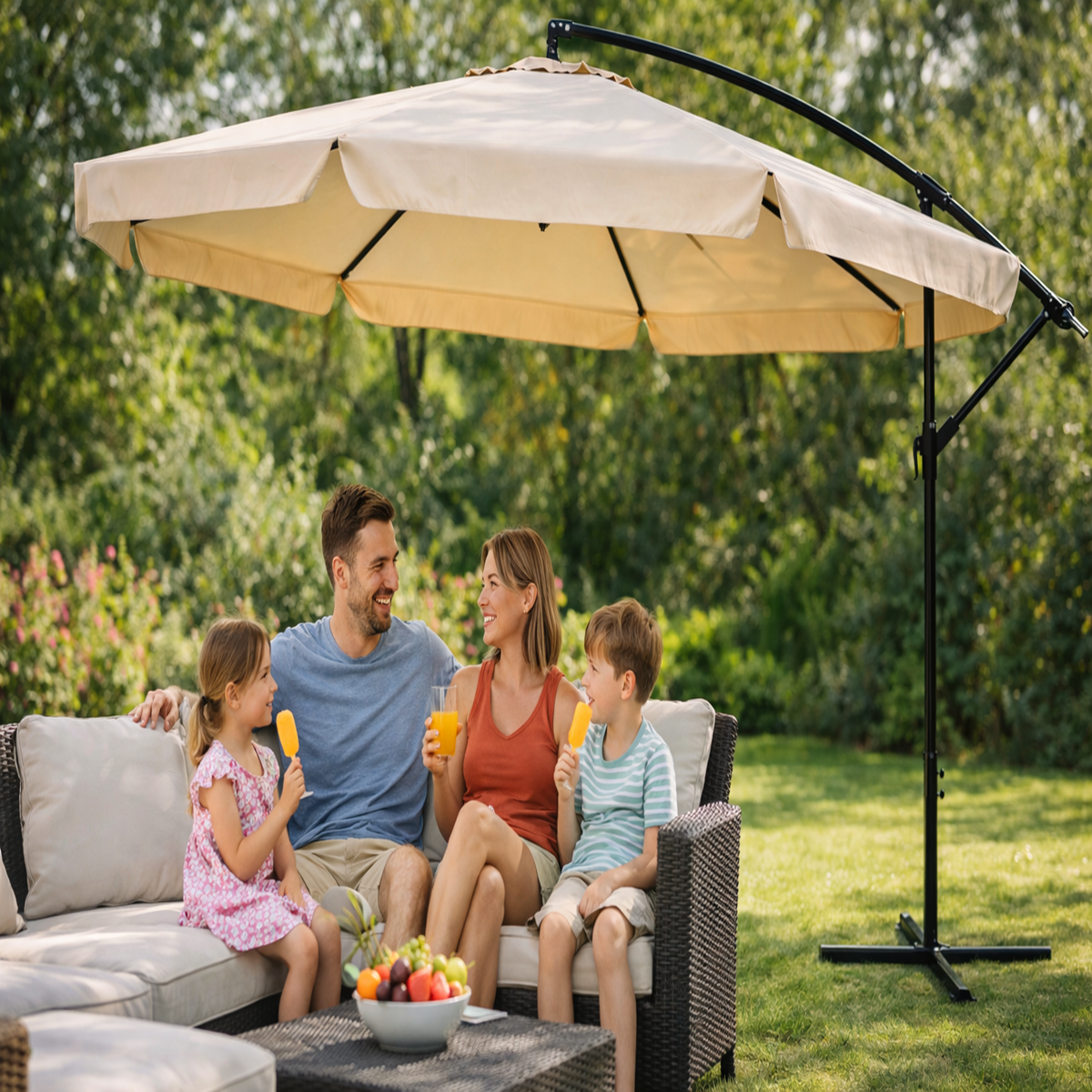 Umbrela terasa aluminiu 350 cm, reglabila, rotire 360°, manivela, bej