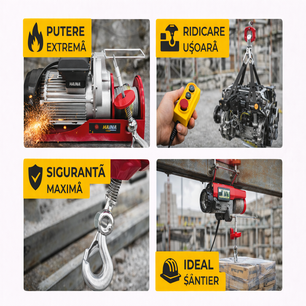 Troliu Electric HAINA 500/1000kg, 3500W, cu Telecomanda, Macara Profesionala