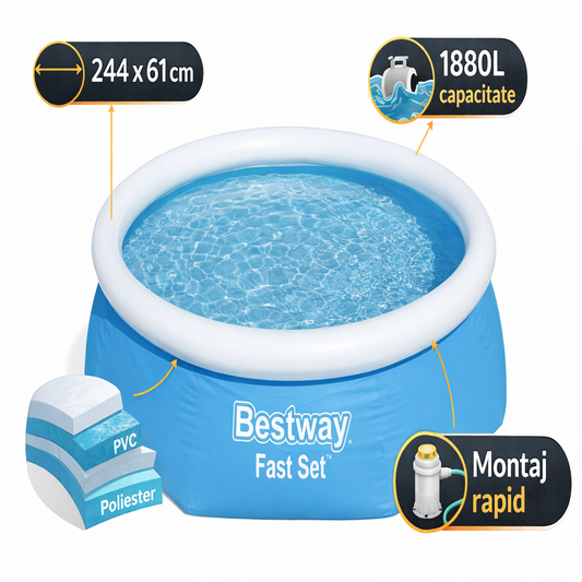 Piscina gonflabila rotunda 244 cm, 1880L, montaj rapid, rezistenta UV