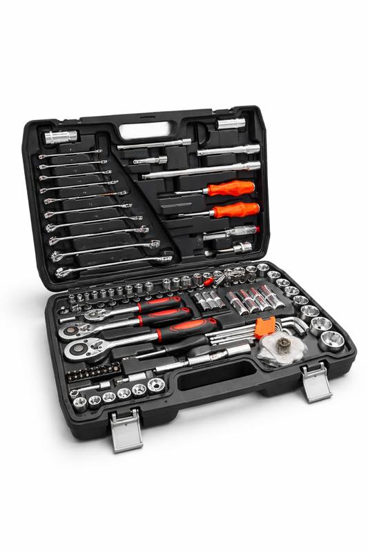 Trusa Scule Profesionala 121 Piese, 1/4" 3/8" 1/2", Chei Tubulare si Clicheti