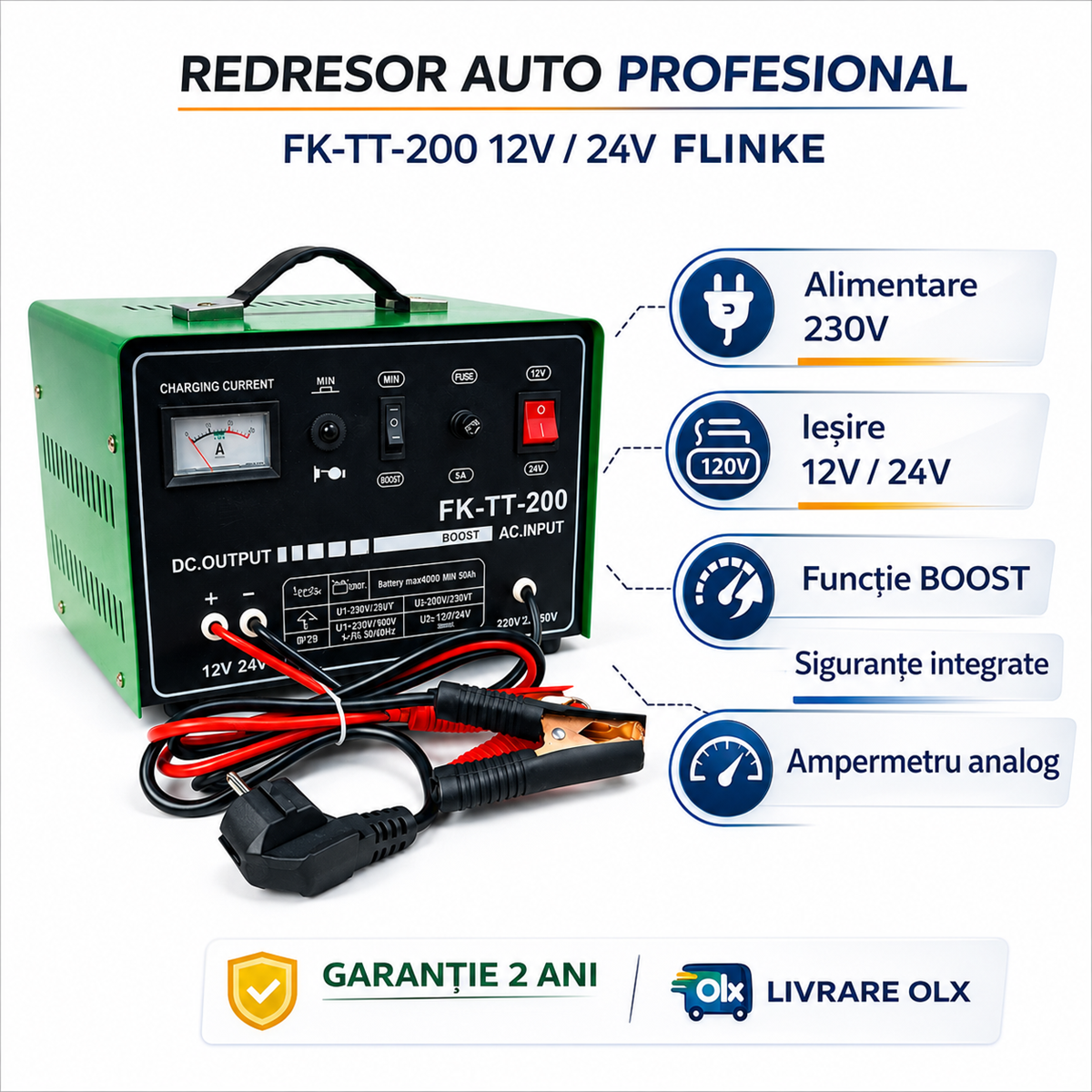 Redresor Auto Flinke BOOST, 12V/24V, Profesional, Pornire Asistata