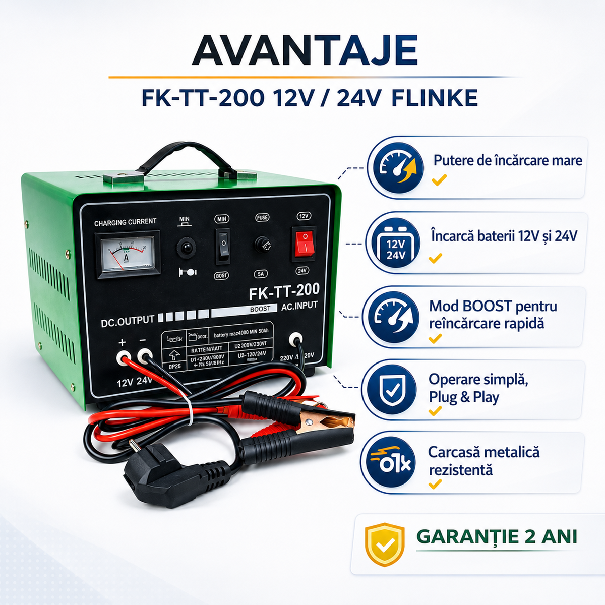 Redresor Auto Flinke BOOST, 12V/24V, Profesional, Pornire Asistata