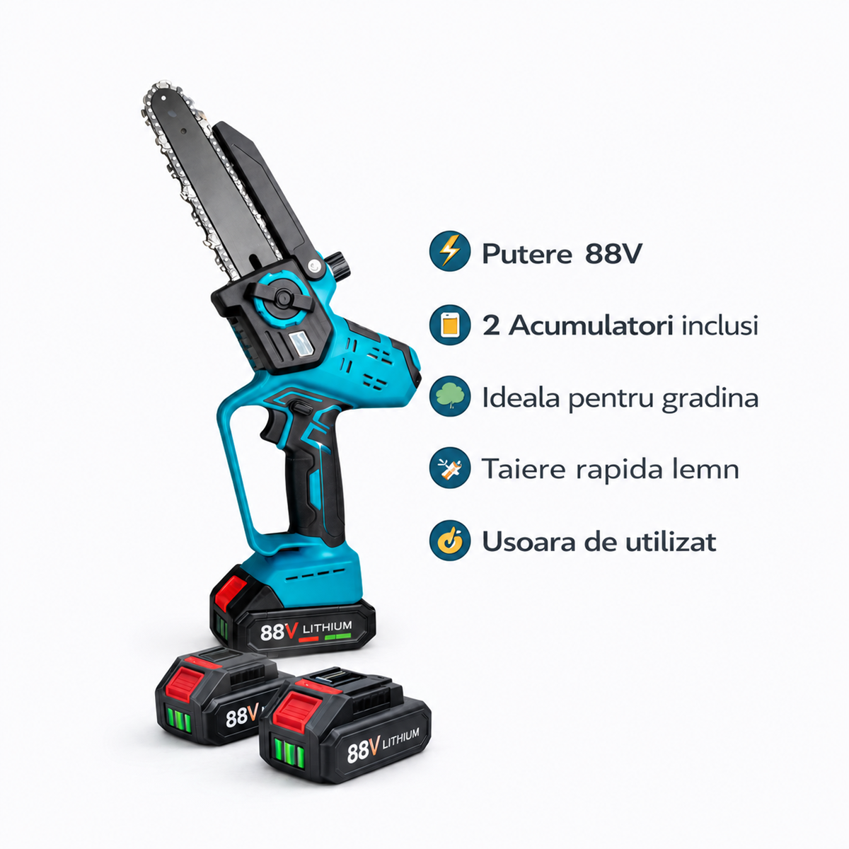 Drujba Electrica 8 Inch cu 2 Acumulatori 88V – Usoara, Fara Fir, Taiere Rapida