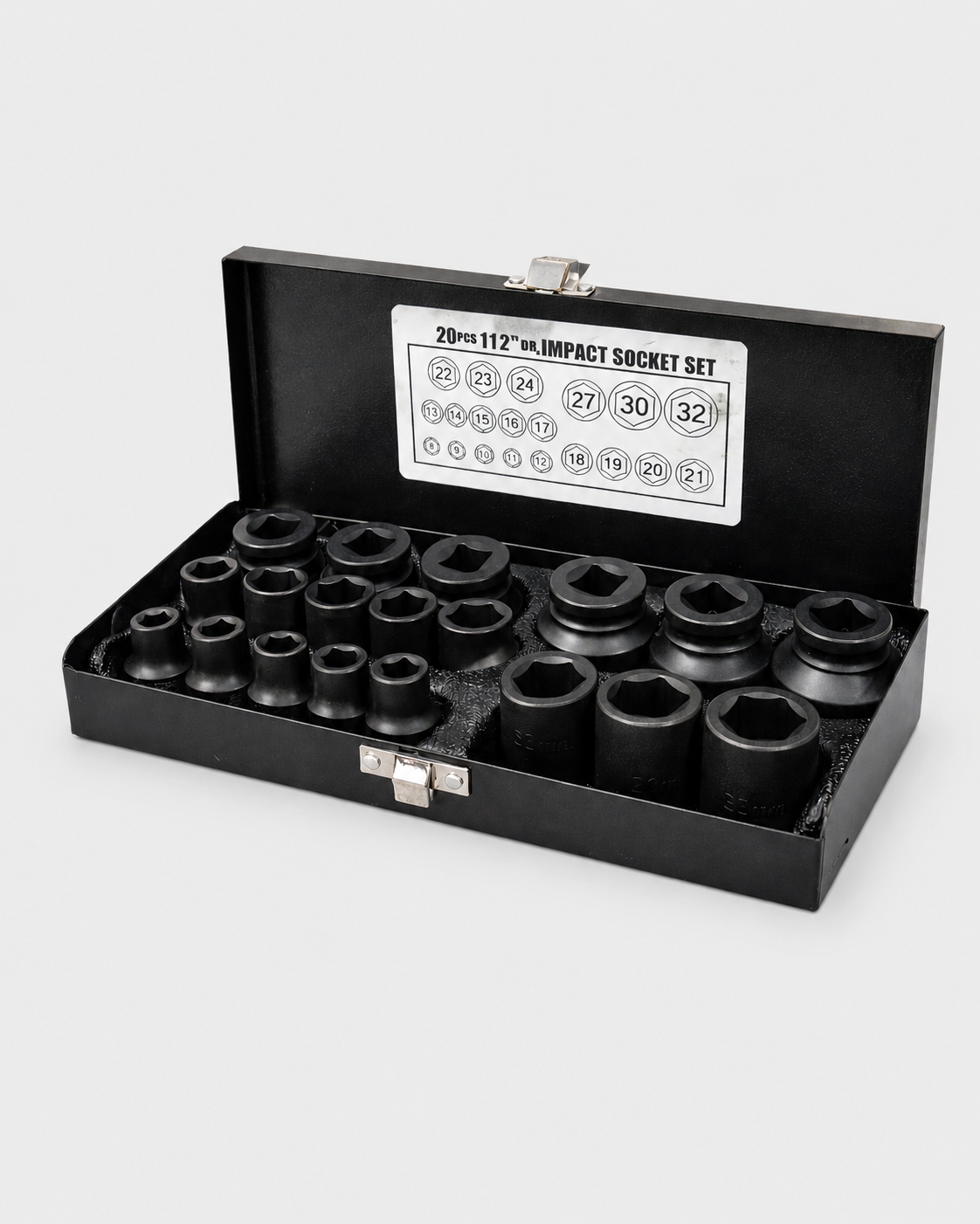 Set tubulare impact scurte, 1/2, 20 piese, otel forjat, hexagonale