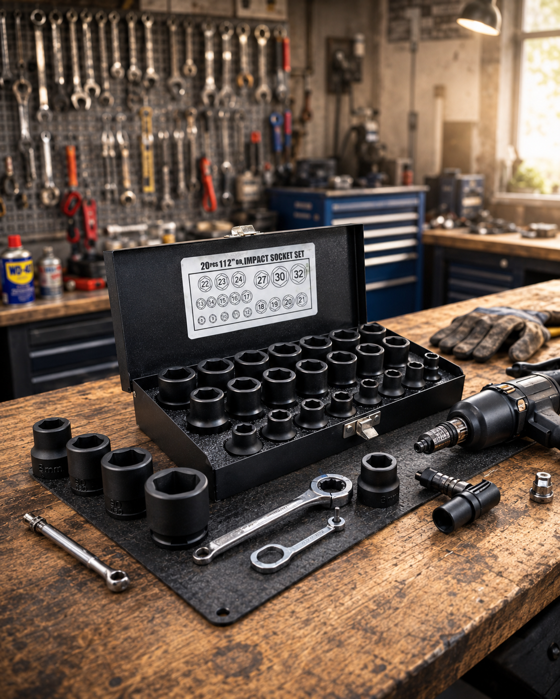 Set tubulare impact scurte, 1/2, 20 piese, otel forjat, hexagonale