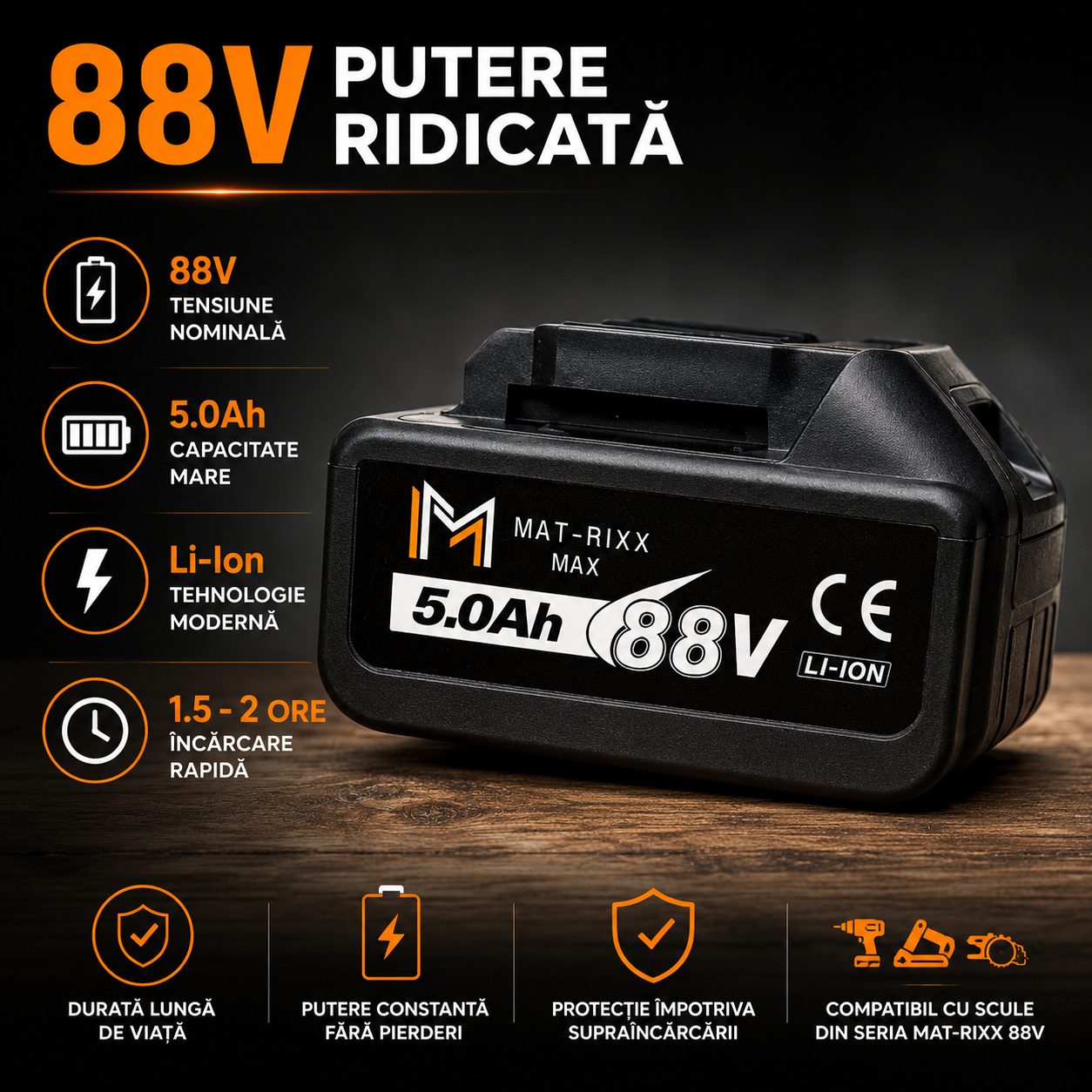 Acumulator MAT-RIXX 88V Li-Ion 5.0Ah pentru Scule Electrice