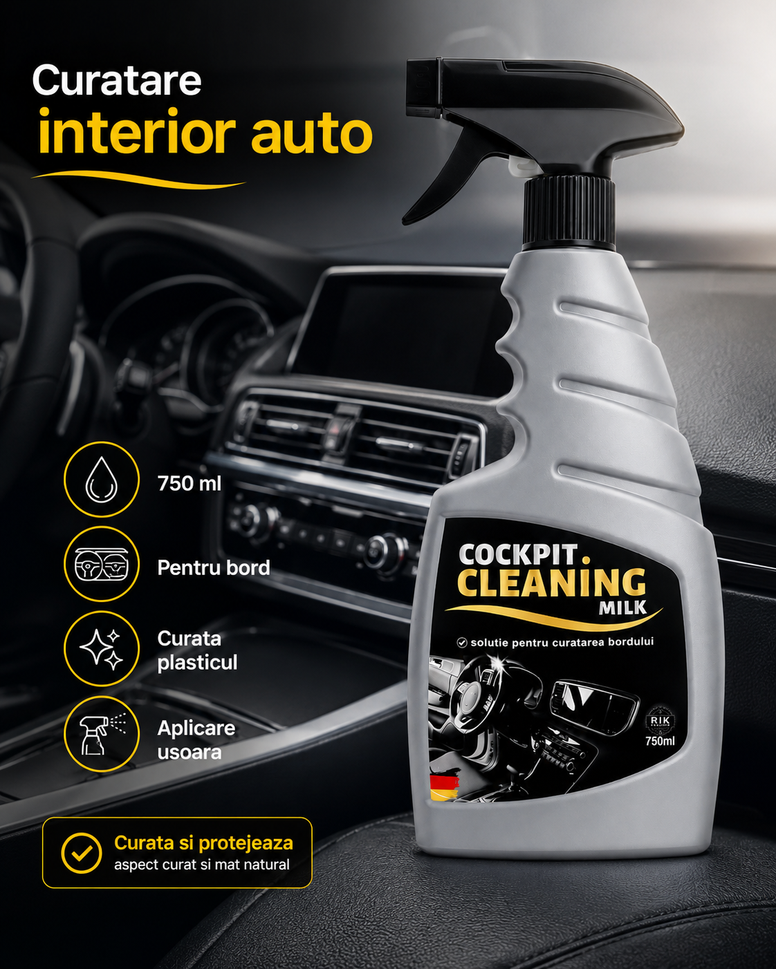 Solutie Curatare Bord RIK Premium 750ml, Cockpit Cleaning Milk