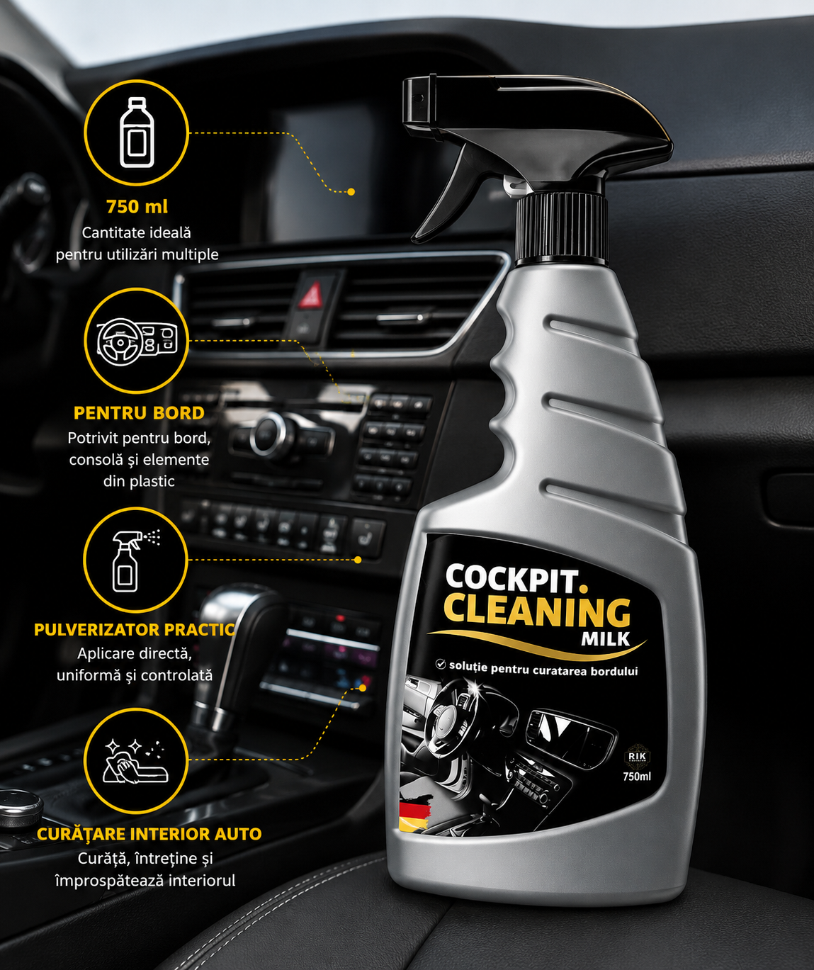 Solutie Curatare Bord RIK Premium 750ml, Cockpit Cleaning Milk
