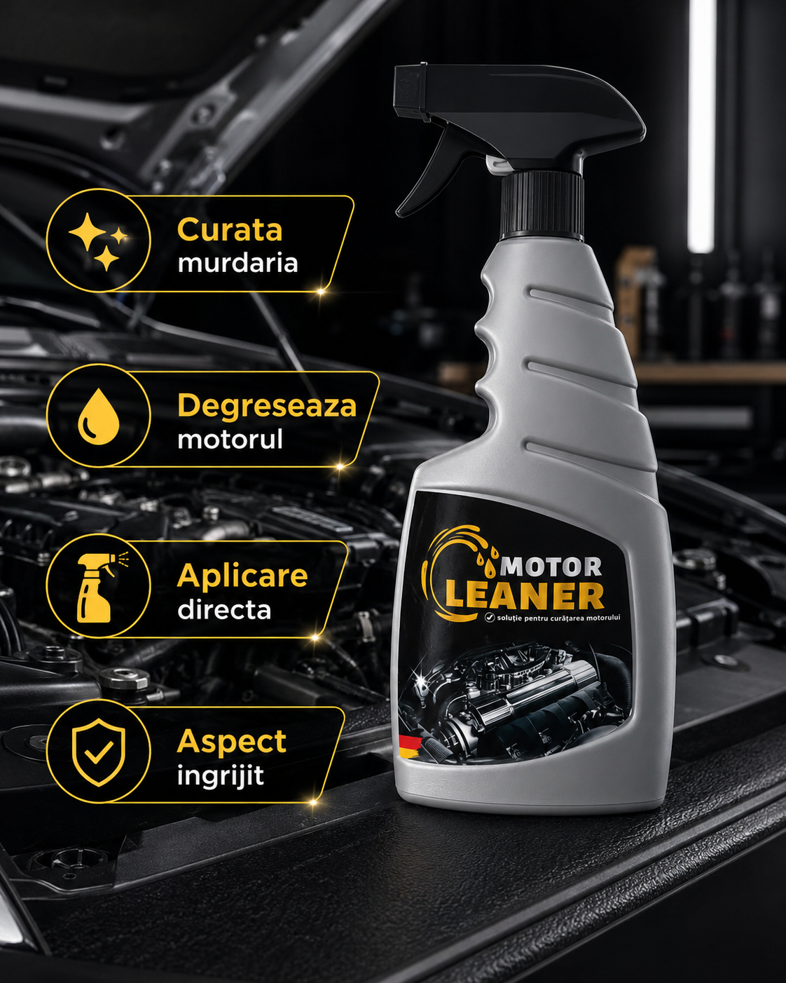 Solutie Curatare si Degresare Motor RIK Premium 750ml cu Pulverizator