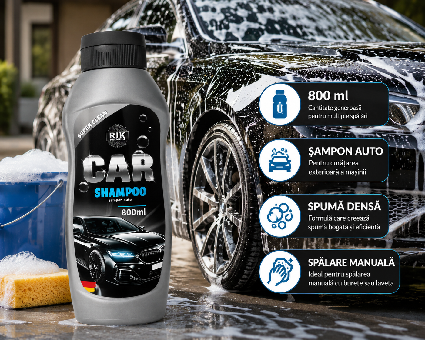 Sampon Auto RIK Premium Car Shampoo 800ml pentru Spalare Manuala