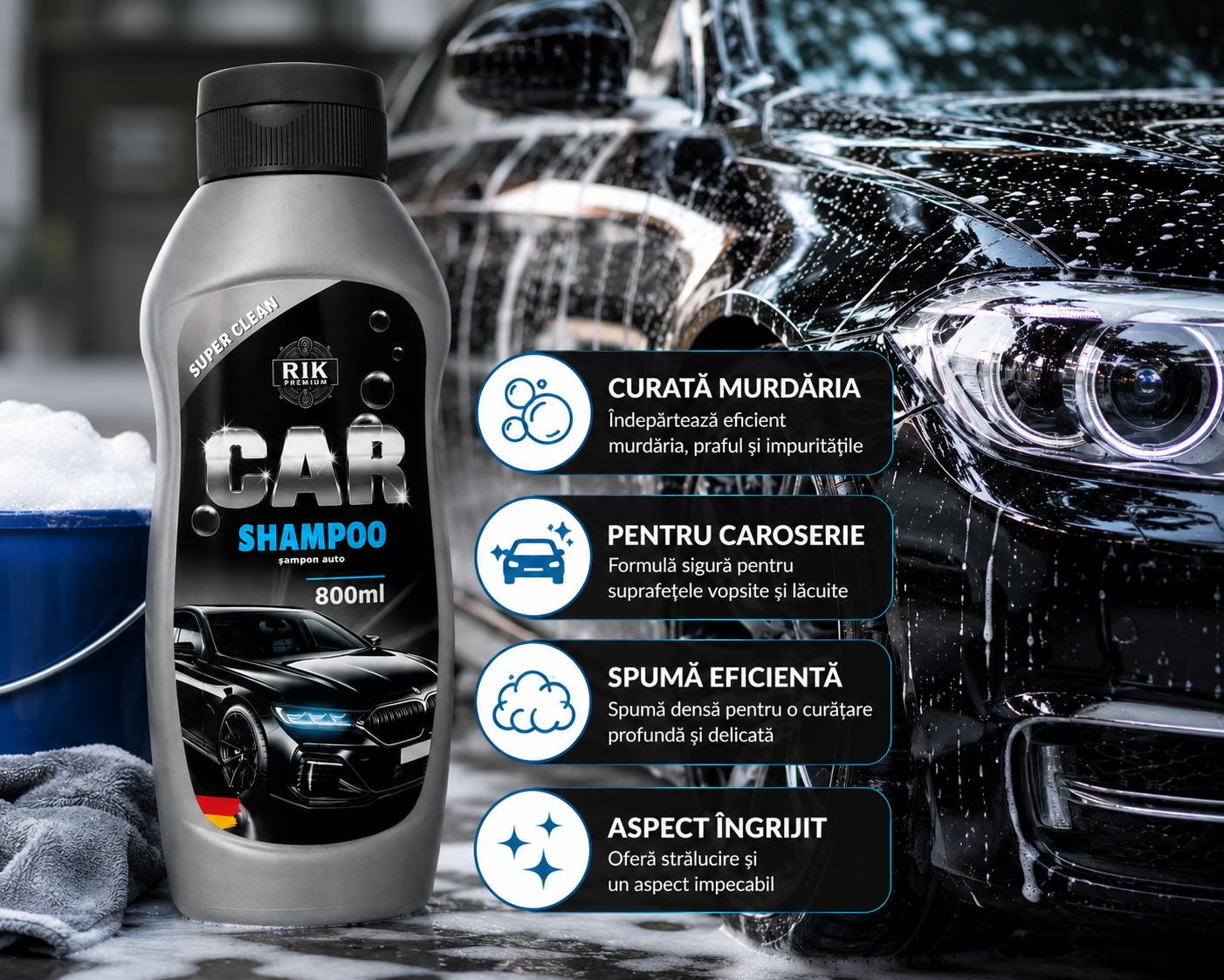 Sampon Auto RIK Premium Car Shampoo 800ml pentru Spalare Manuala