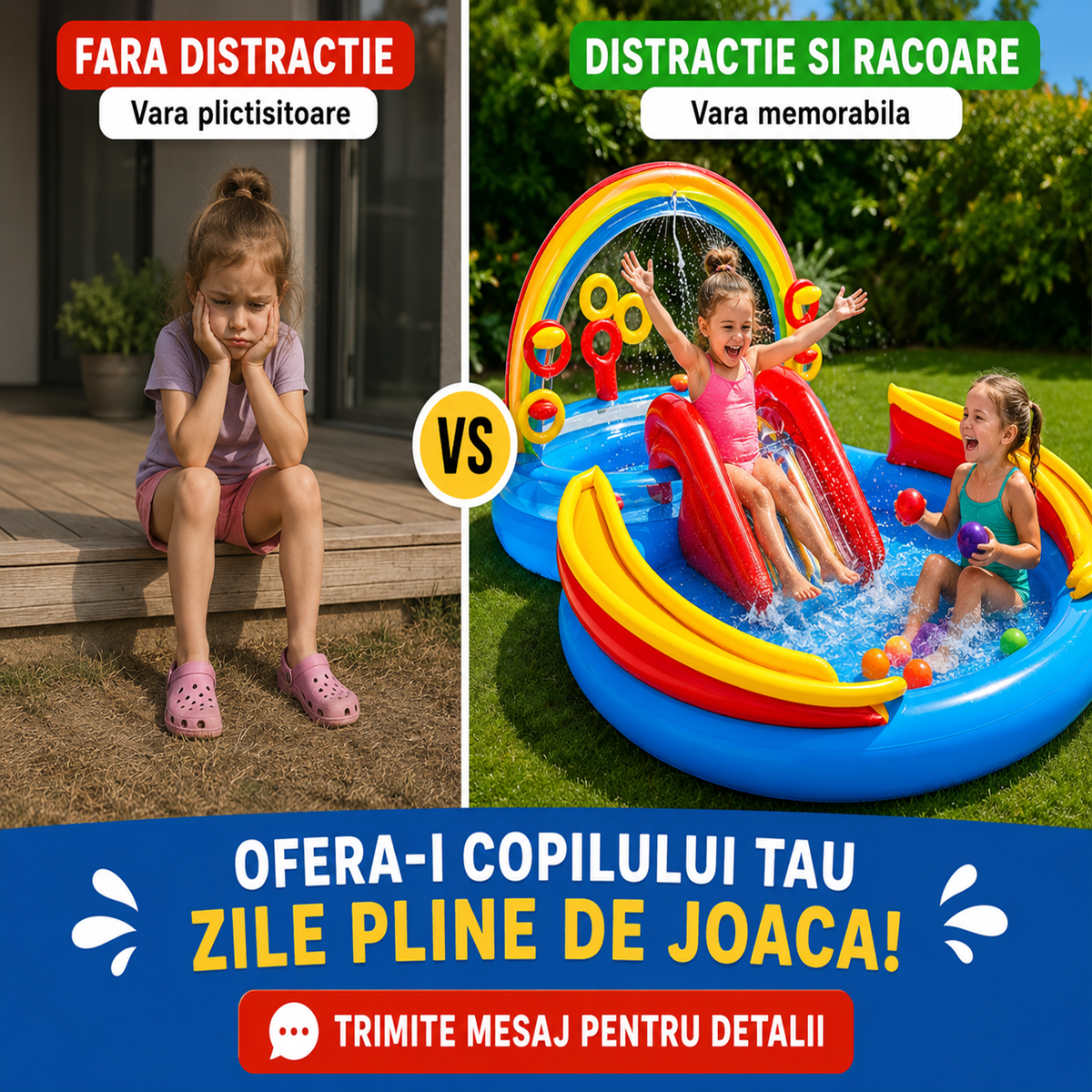Piscina Gonflabila Copii  cu Tobogan, Fantana si Jocuri de Apa