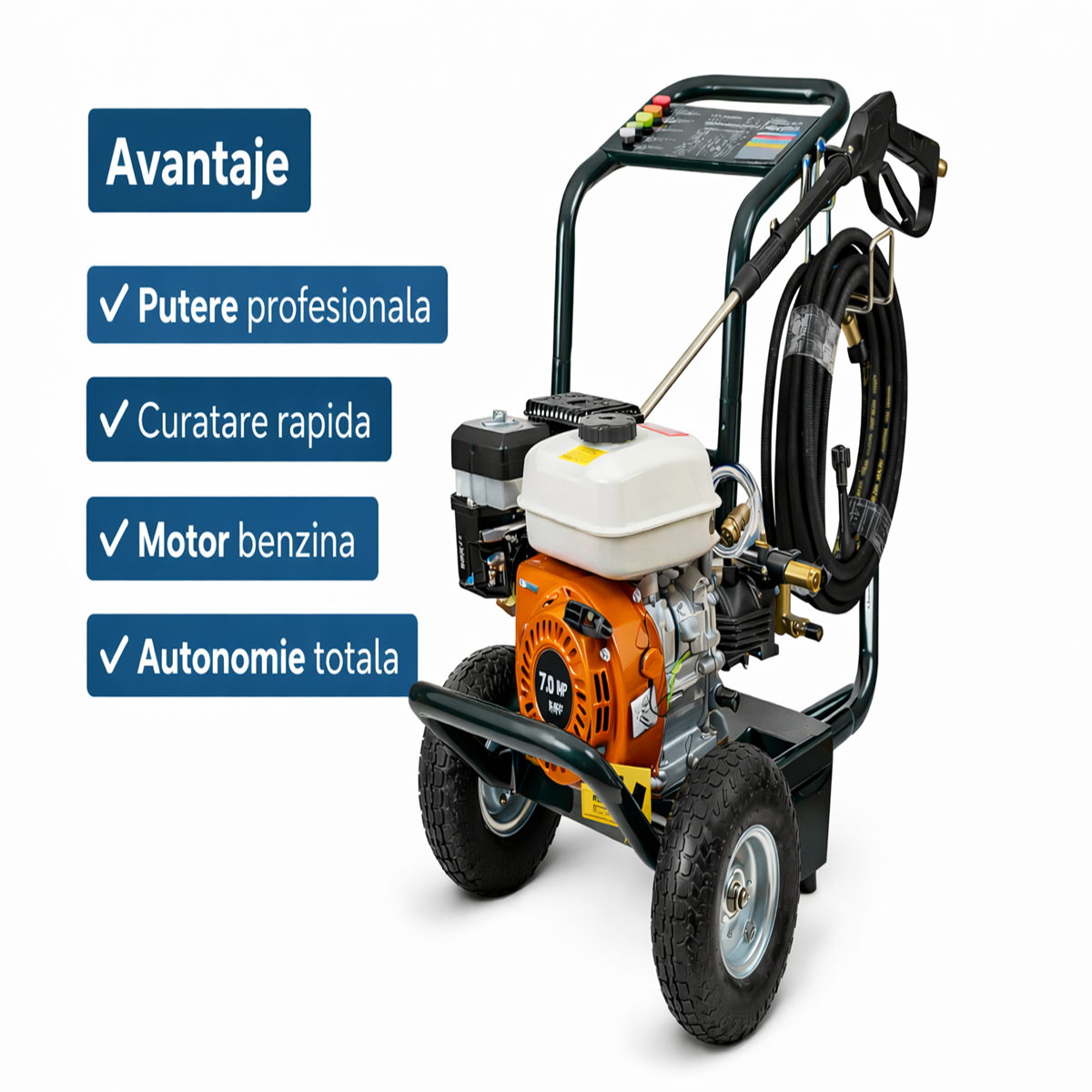 Aparat Spalat cu Presiune Profesional 3500 PSI, Motor Benzina 7HP – Putere Industriala Fara Curent