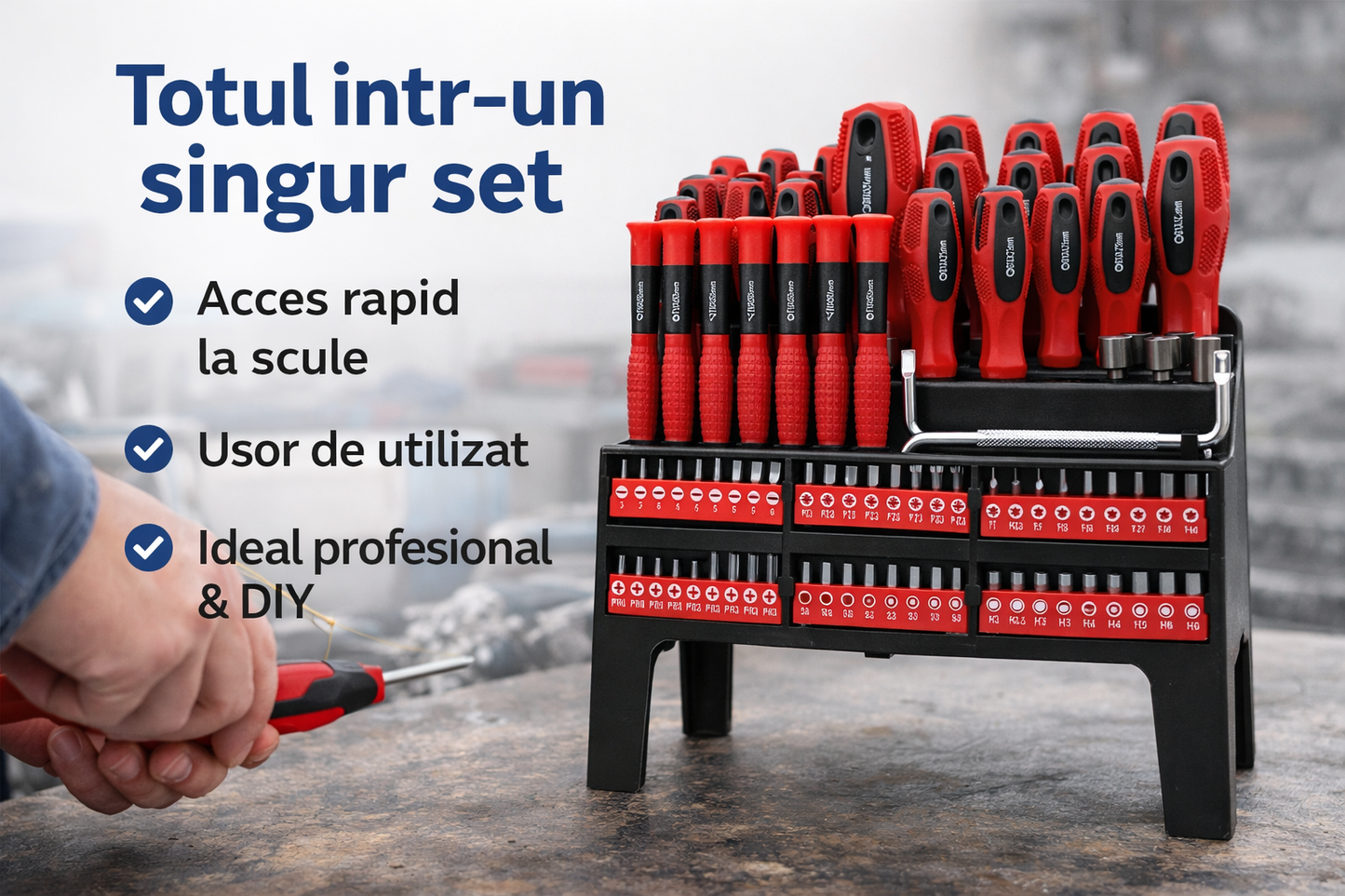 Set Surubelnite si Biti Kraft&Dele 100 Piese Profesional, cu Organizator