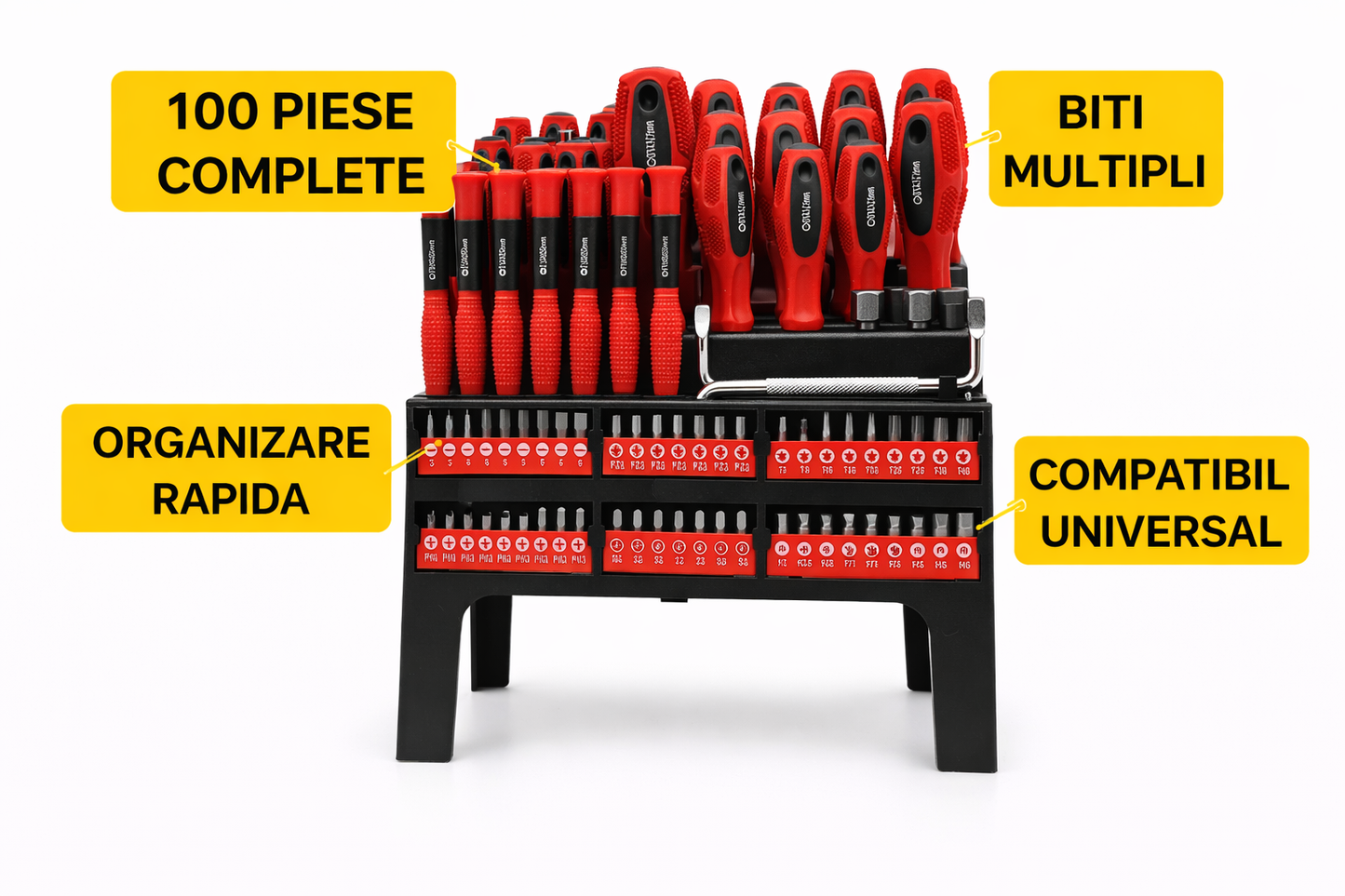 Set Surubelnite si Biti Kraft&Dele 100 Piese Profesional, cu Organizator