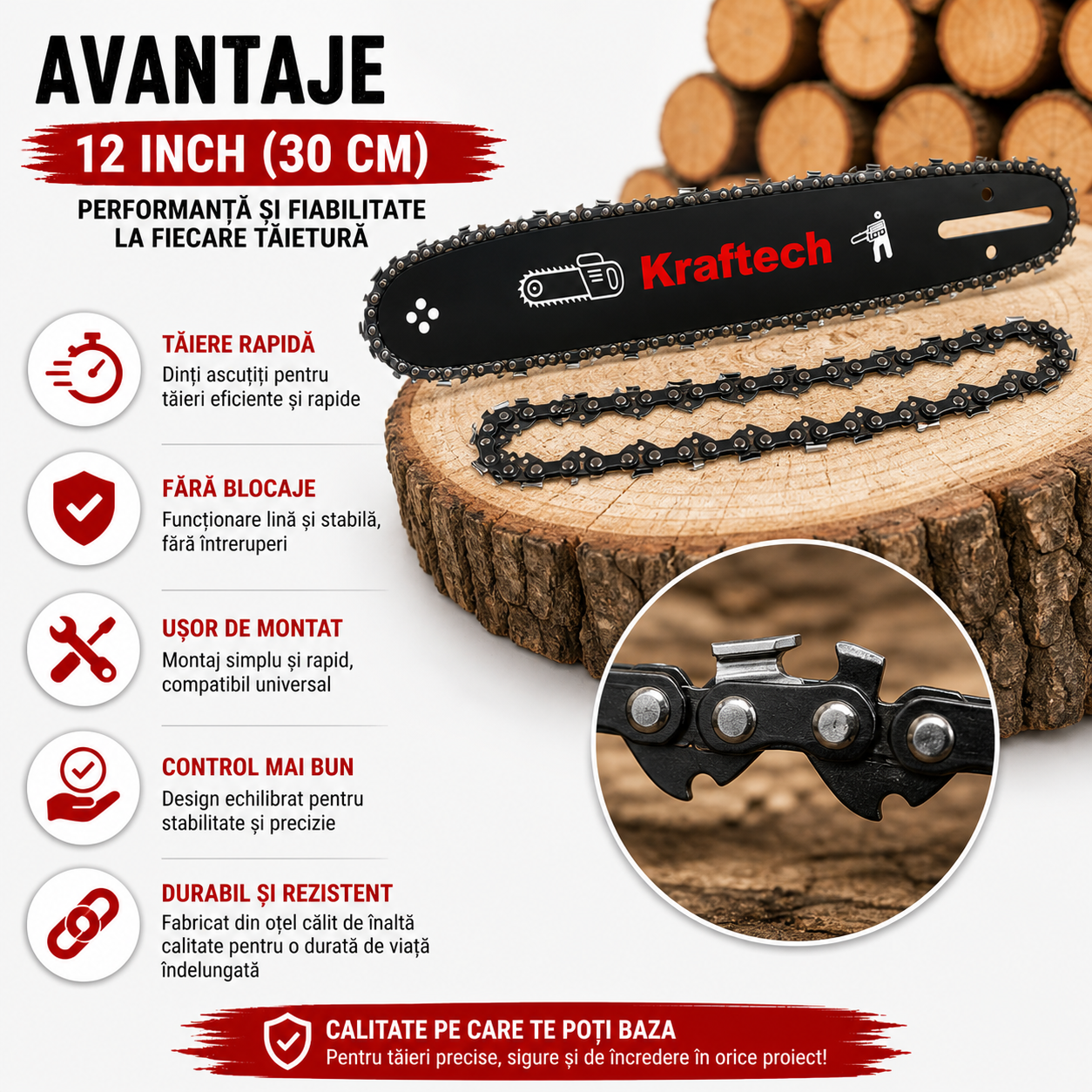 Lama + Lant Drujba 12 Inch (30 cm), Universal, Otel Calit