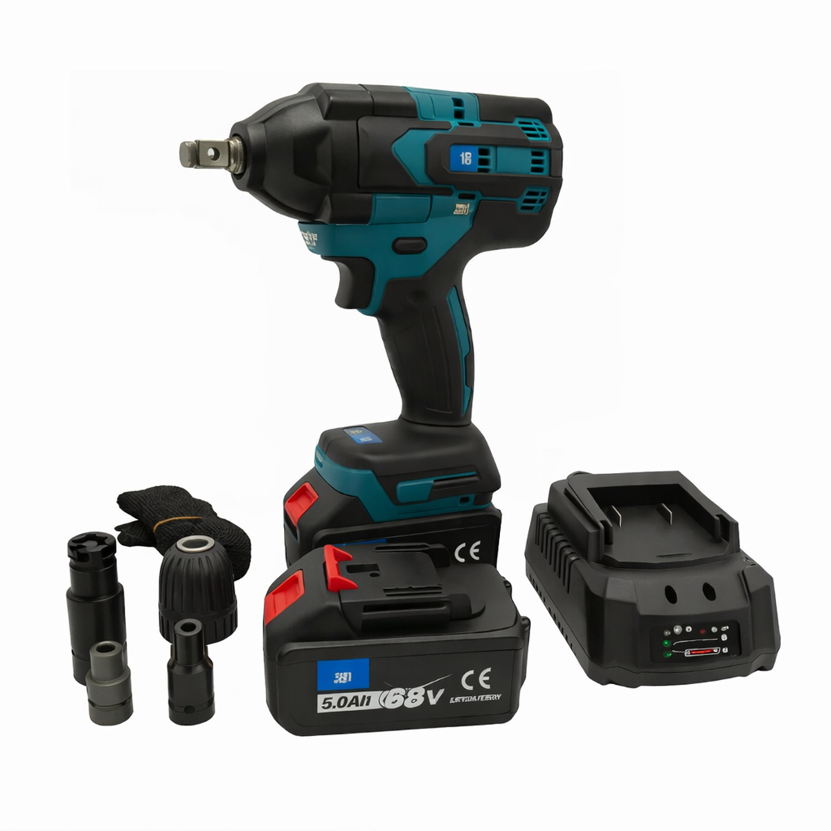Cheie impact cu acumulator 68V, 2 baterii, fara fir, cuplu ridicat 600 NM