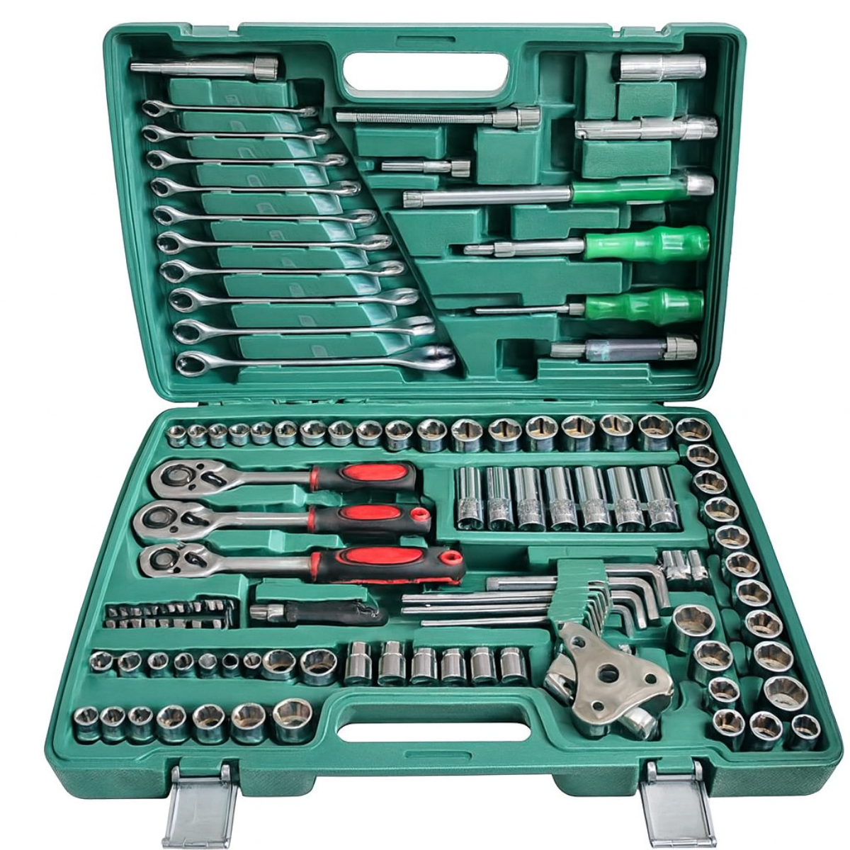Trusa de Scule 121 Piese (tubulare, biti, chei fixe si clichet 1/4, 1/2 si 3/8)