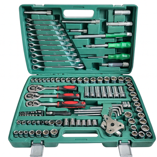 Trusa de Scule 121 Piese (tubulare, biti, chei fixe si clichet 1/4, 1/2 si 3/8)