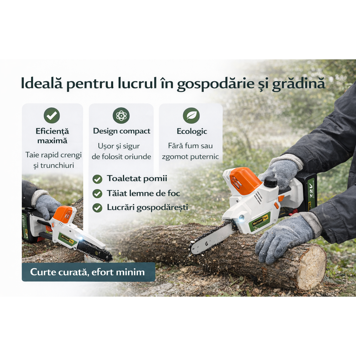 Fierastrau Electric 15 cm cu 2 Acumulatori 42V + 3 Lanturi – Puternic si Portabil